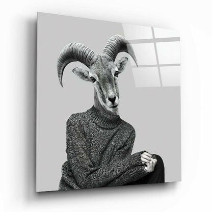 Lady antelope glass wall art on living room wall