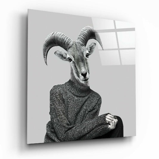 Lady antelope glass wall art on living room wall