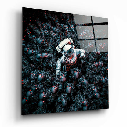 Android Cemetery glass wall art hanging on a modern wall