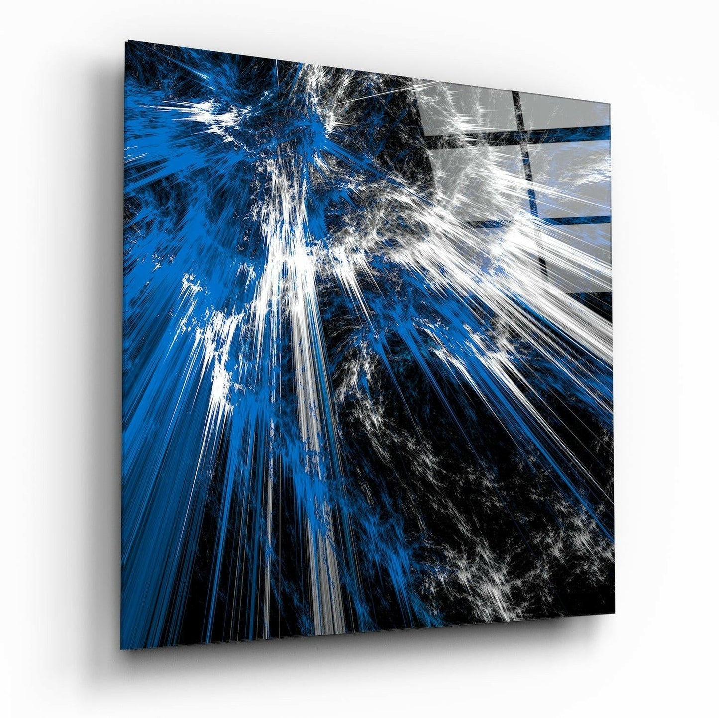 Blue Explosion abstract glass wall art with bold color