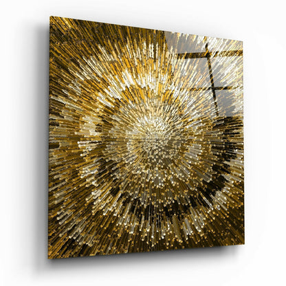 Cycle of Yellow abstract glass wall art in warm bright yellow tones on glossy tempered glass