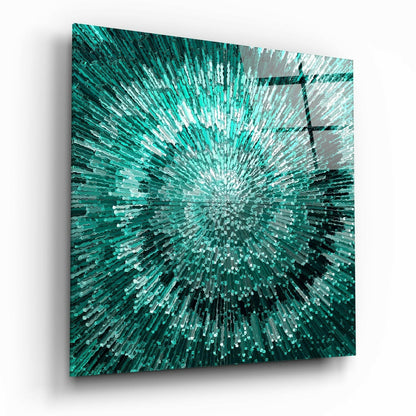 Green bicycle circle glass wall art in fresh leafy tones on high-gloss tempered glass