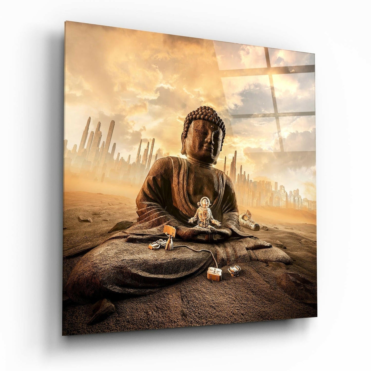 Buddha glass wall art serene meditative figure design