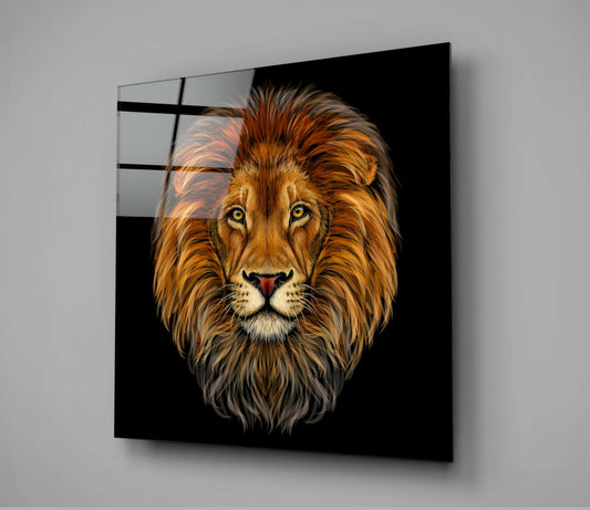 Square Lion Portrait Glass Wall Art