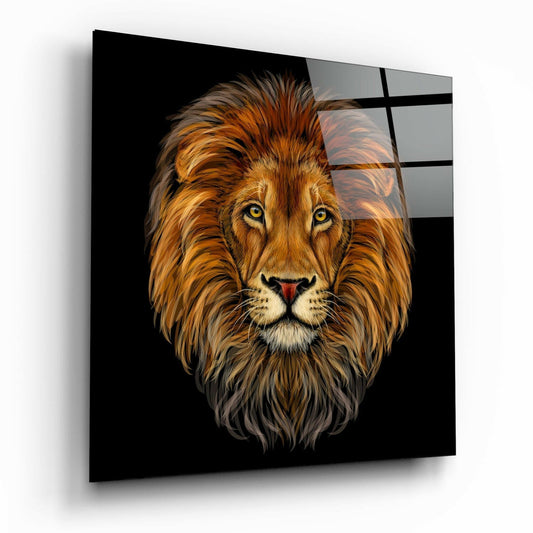 Square lion portrait glass wall art tempered glass wildlife home decor