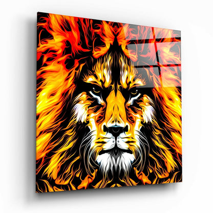 Lion glass wall art bold animal portrait design