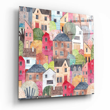 Cute Houses Glass Wall Art printed on tempered glass