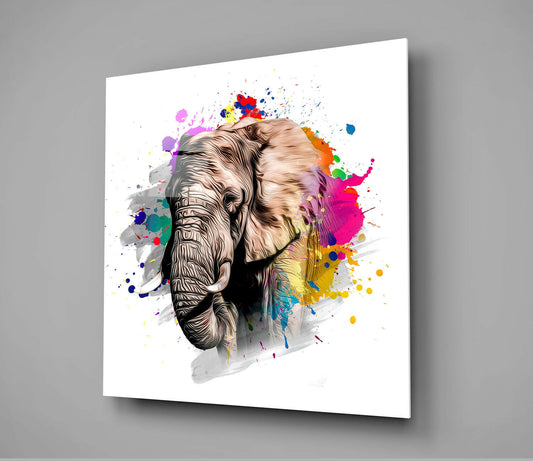 Elephant Portrait Square Glass Wall Art
