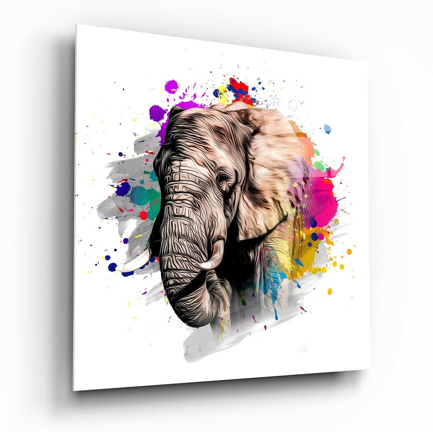 Elephant portrait square glass wall art tempered glass safari wildlife