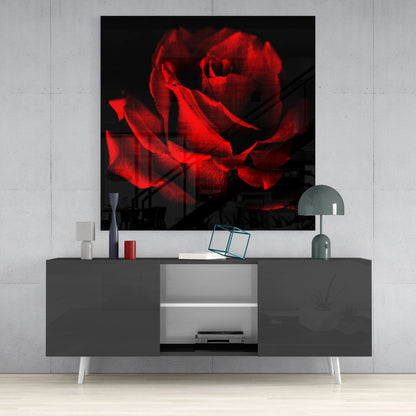Red Rose Glass Wall Art