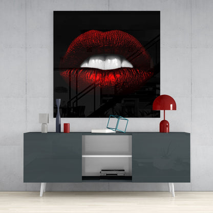 Red Lips White Teeth Glass Wall Art