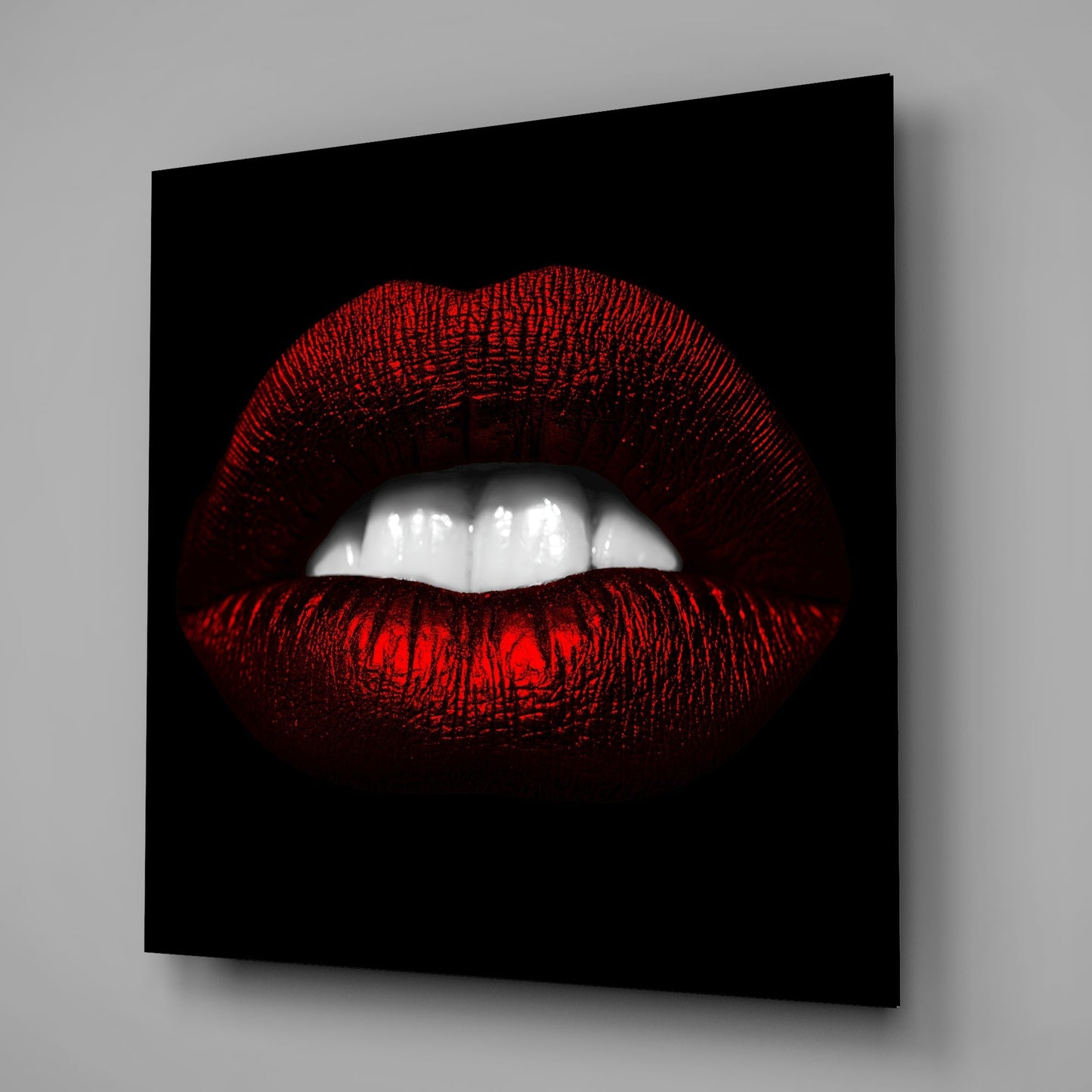 Red Lips White Teeth Glass Wall Art