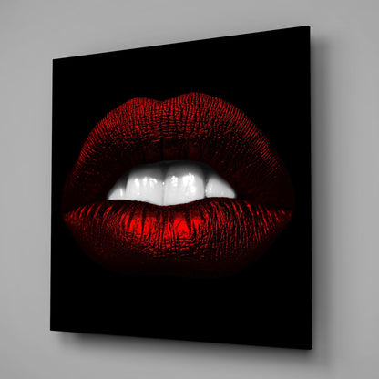 Red Lips White Teeth Glass Wall Art
