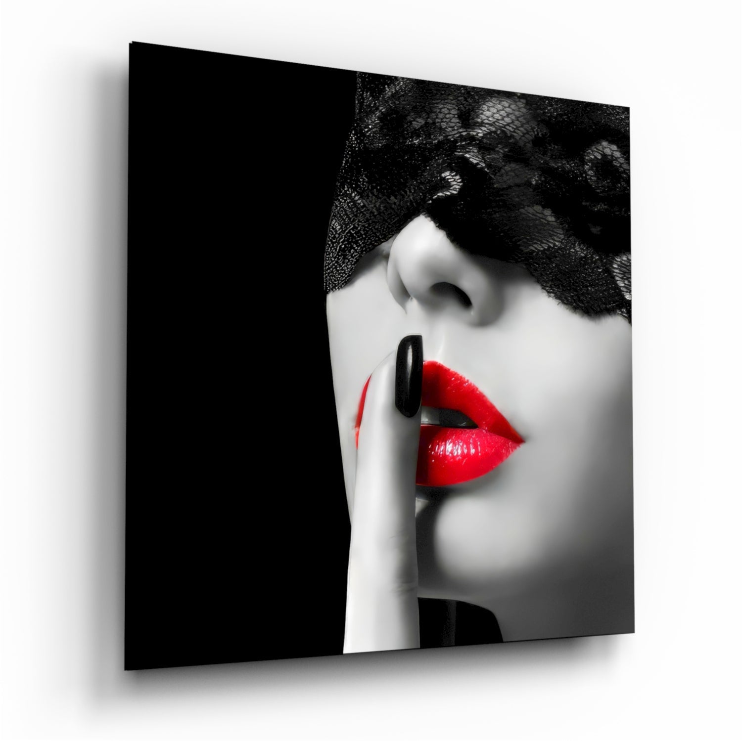 Red lips glass wall art tempered glass print