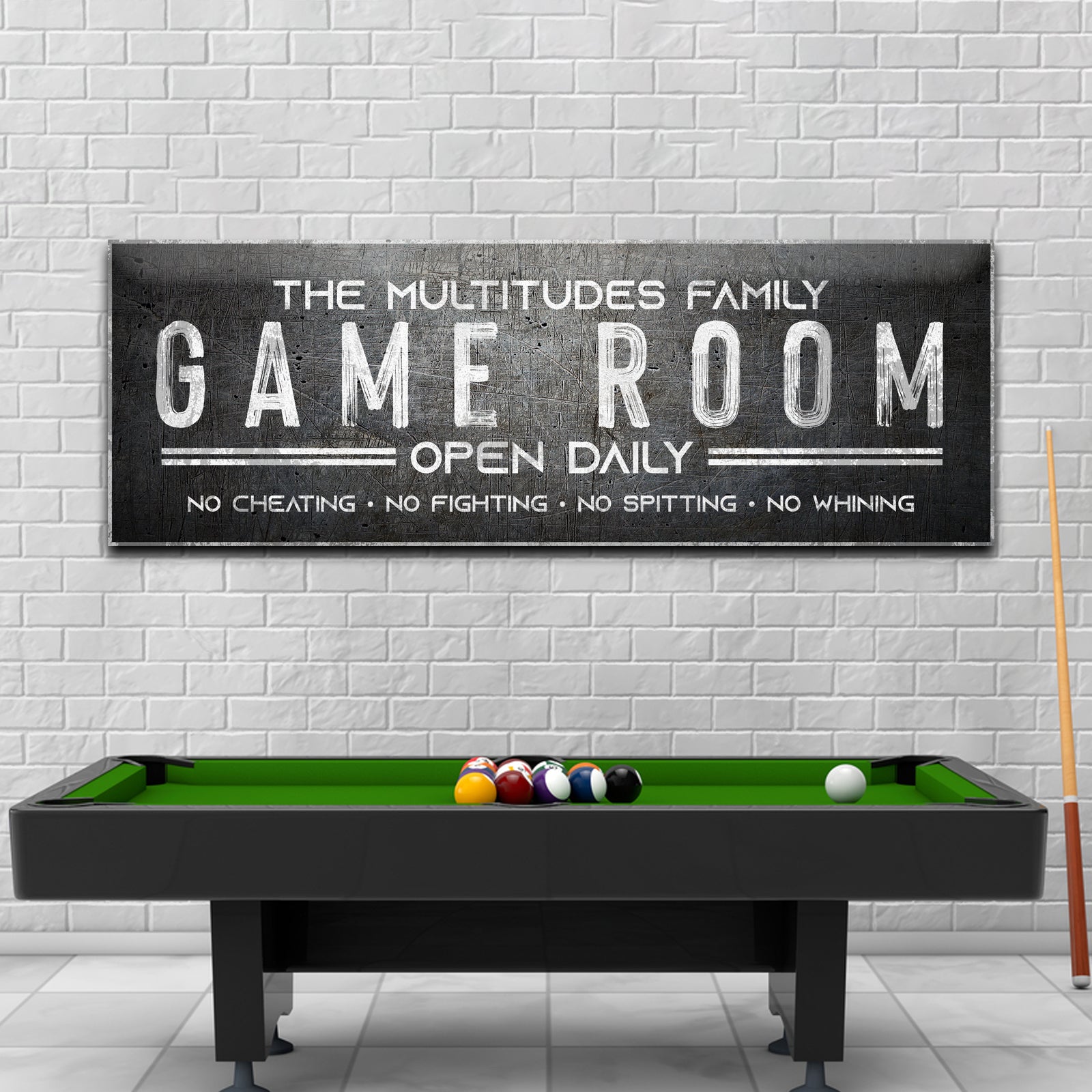 Personalized Family Game Room canvas sign with family name in rustic lettering