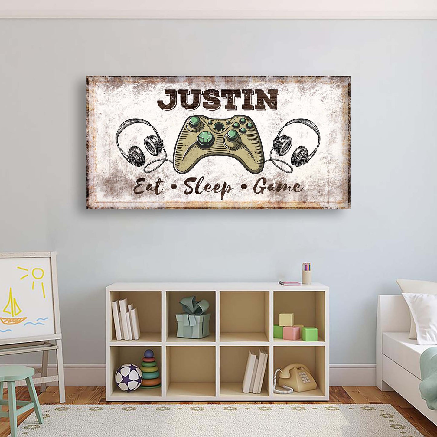 Eat Sleep Game Room Canvas Sign