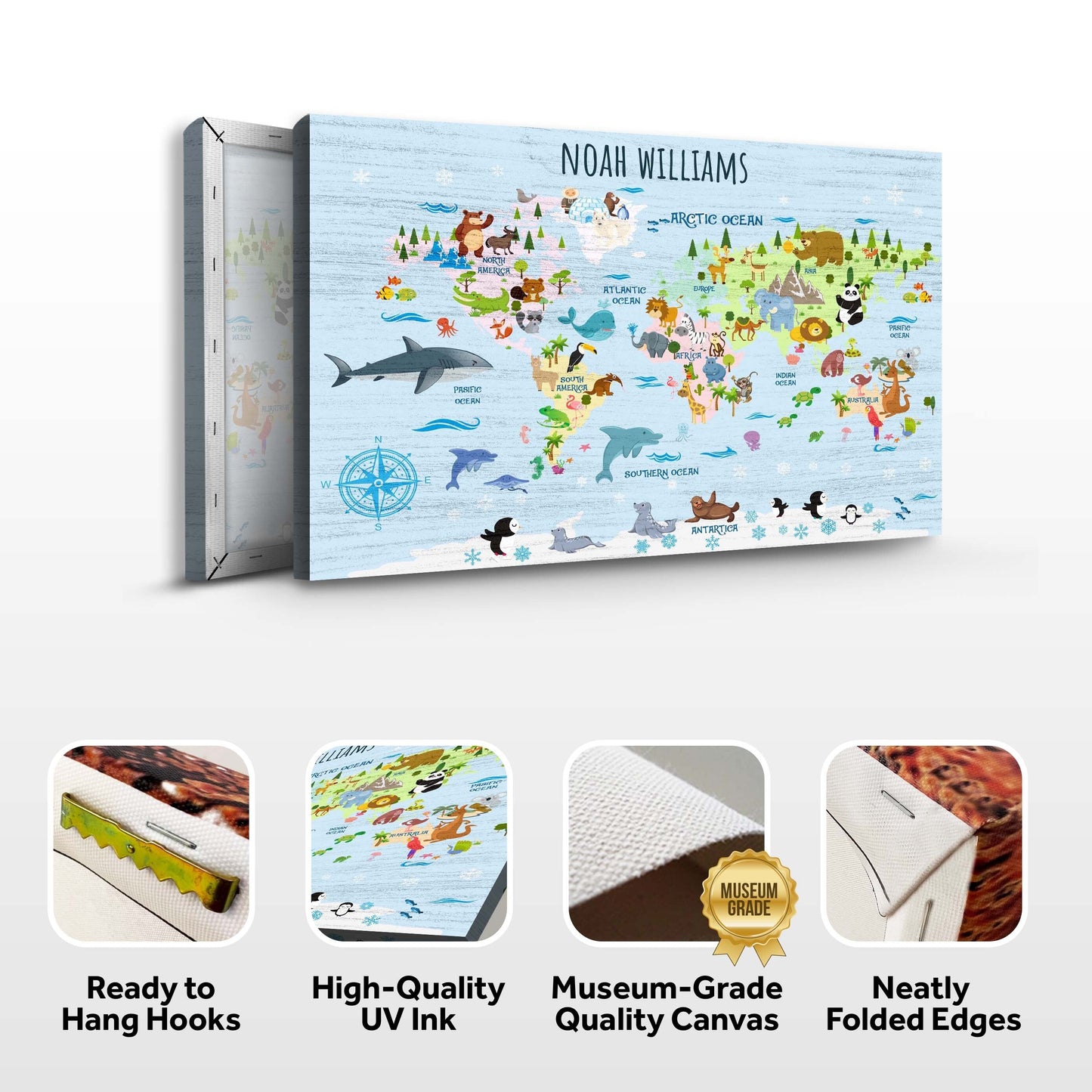 Animals And Countries Map Nursery Canvas Sign
