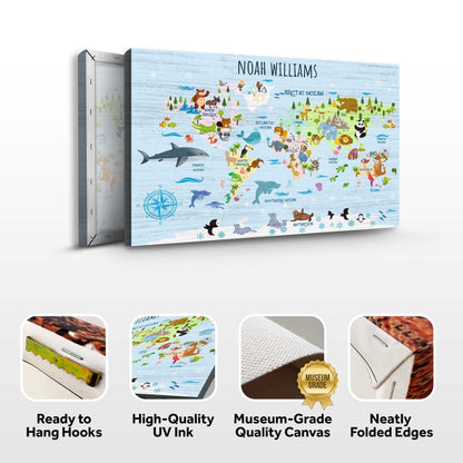 Animals And Countries Map Nursery Canvas Sign