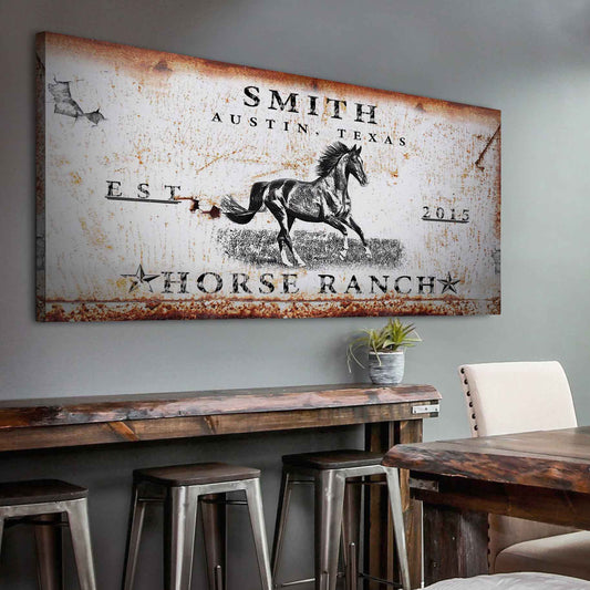 Rustic horse ranch personalized canvas sign with western lettering