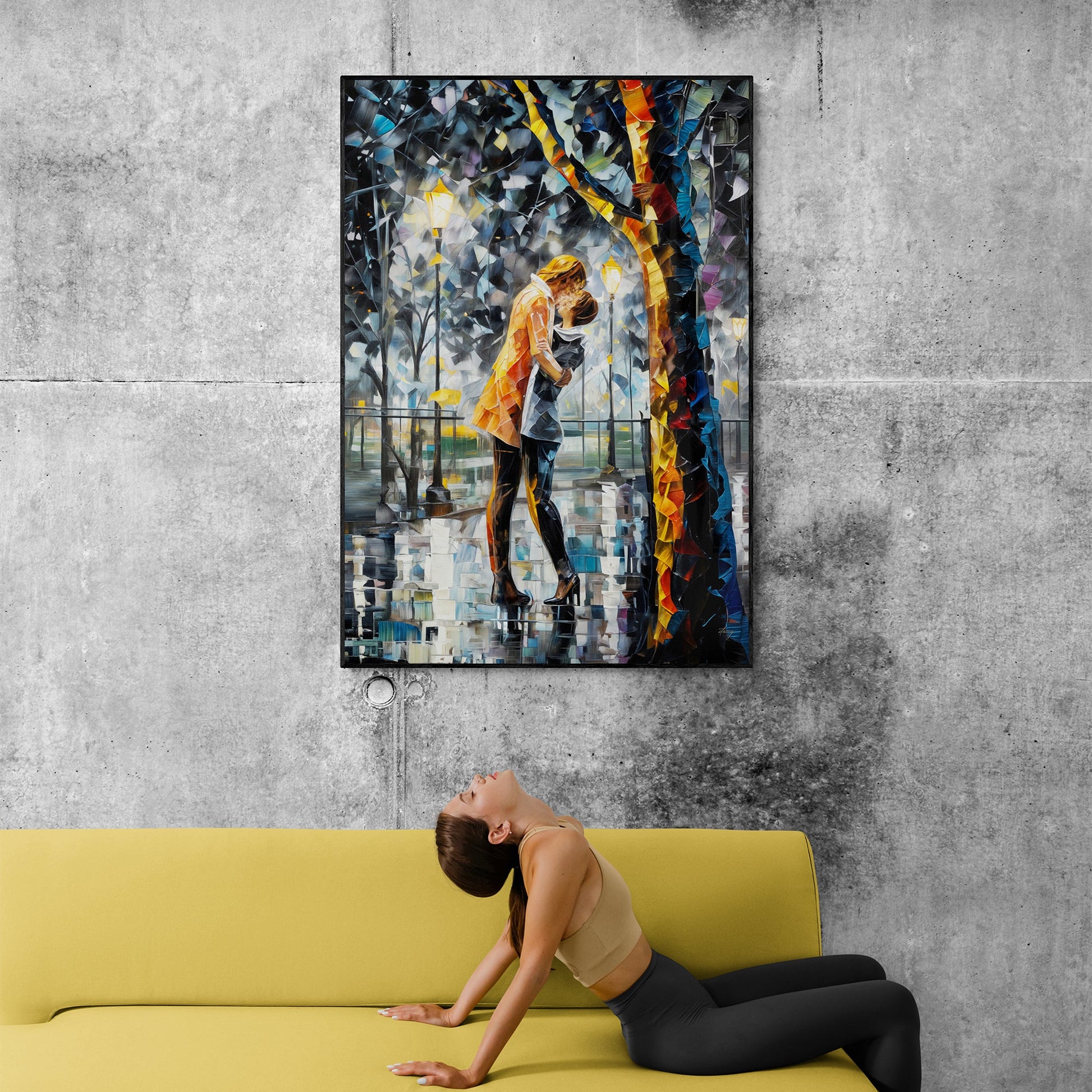 Kaleidoscope Kiss romantic abstract canvas wall art capturing an intimate moment