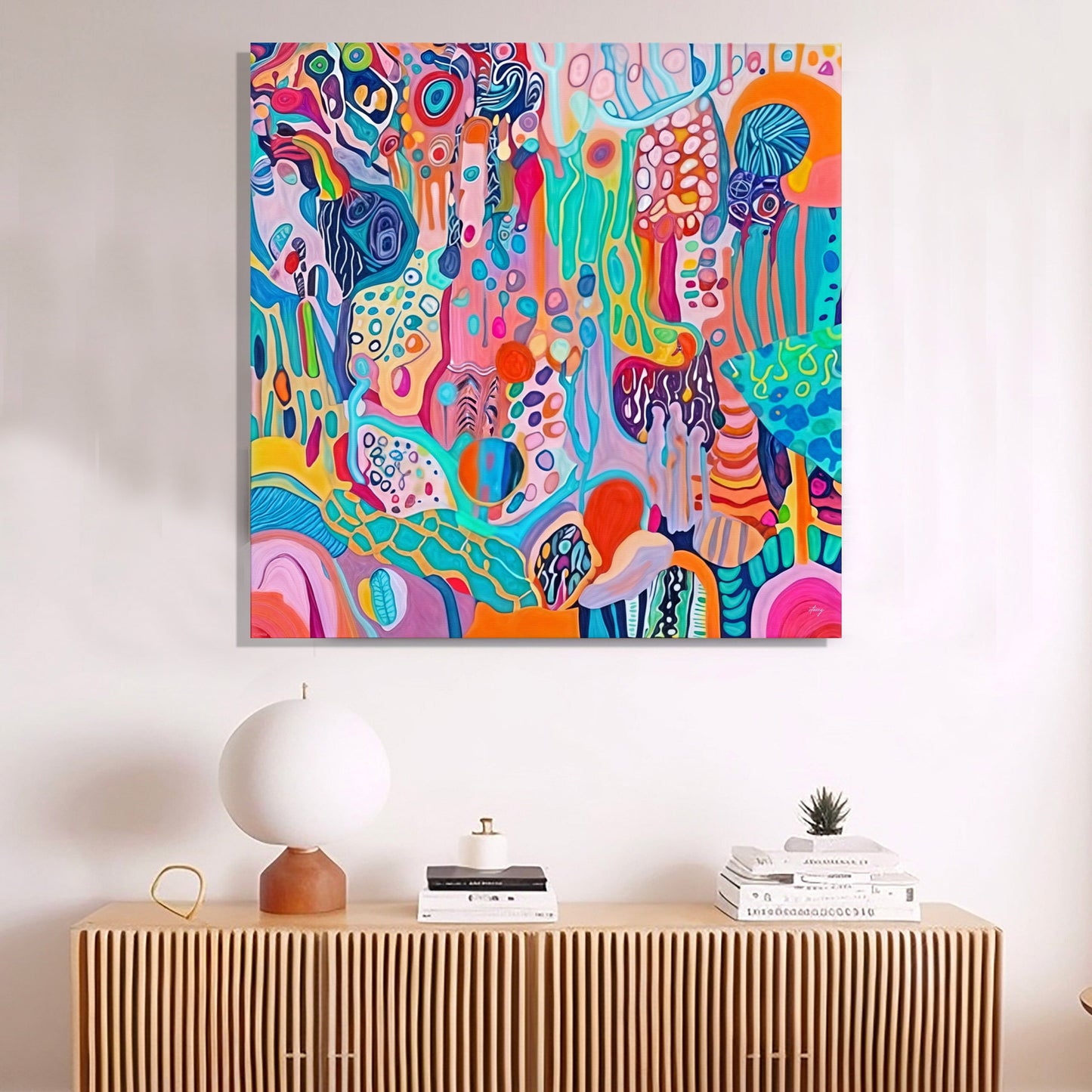 Kaleidoscopic Voyage colorful abstract canvas with swirling bright patterns