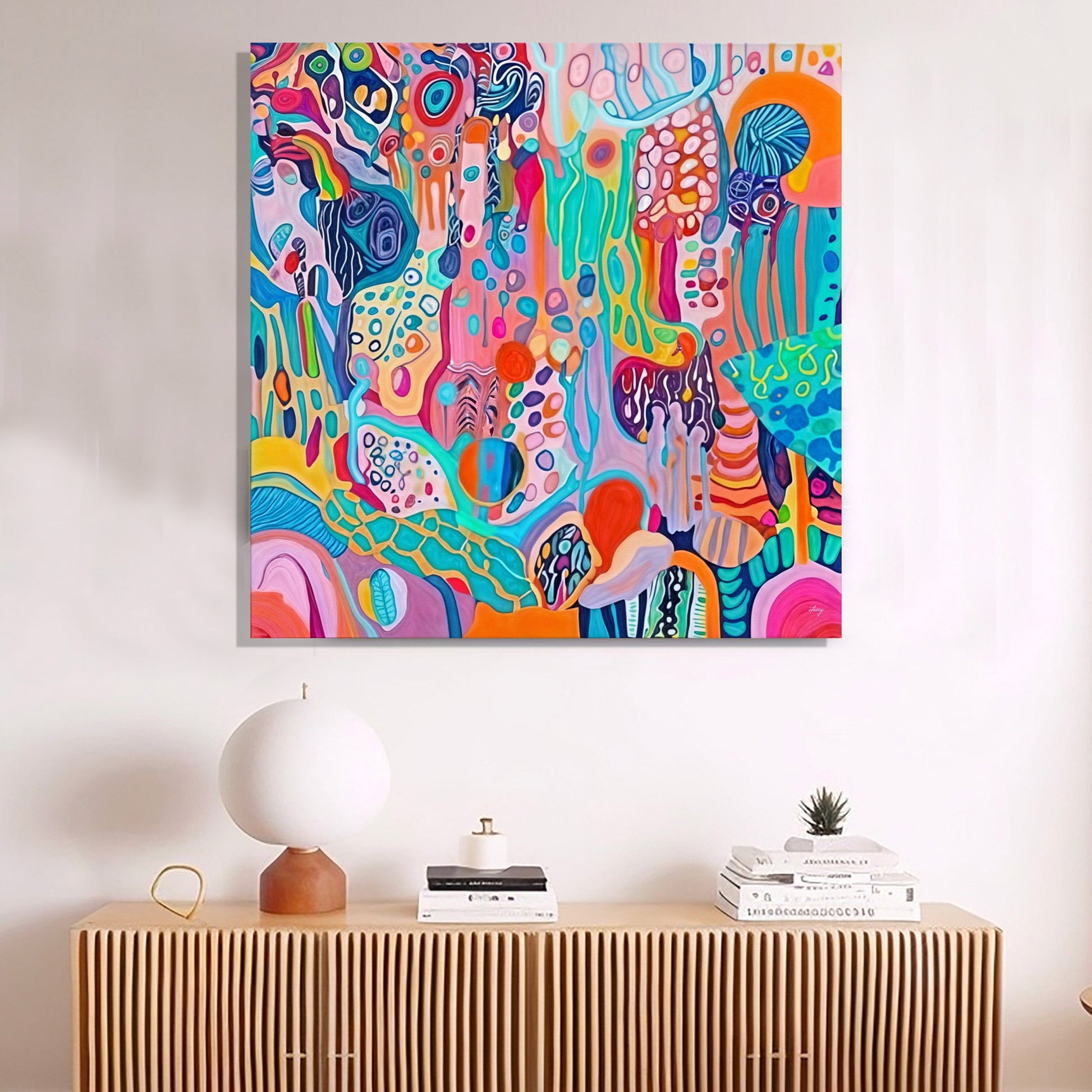 Kaleidoscopic Voyage colorful abstract canvas with swirling bright patterns