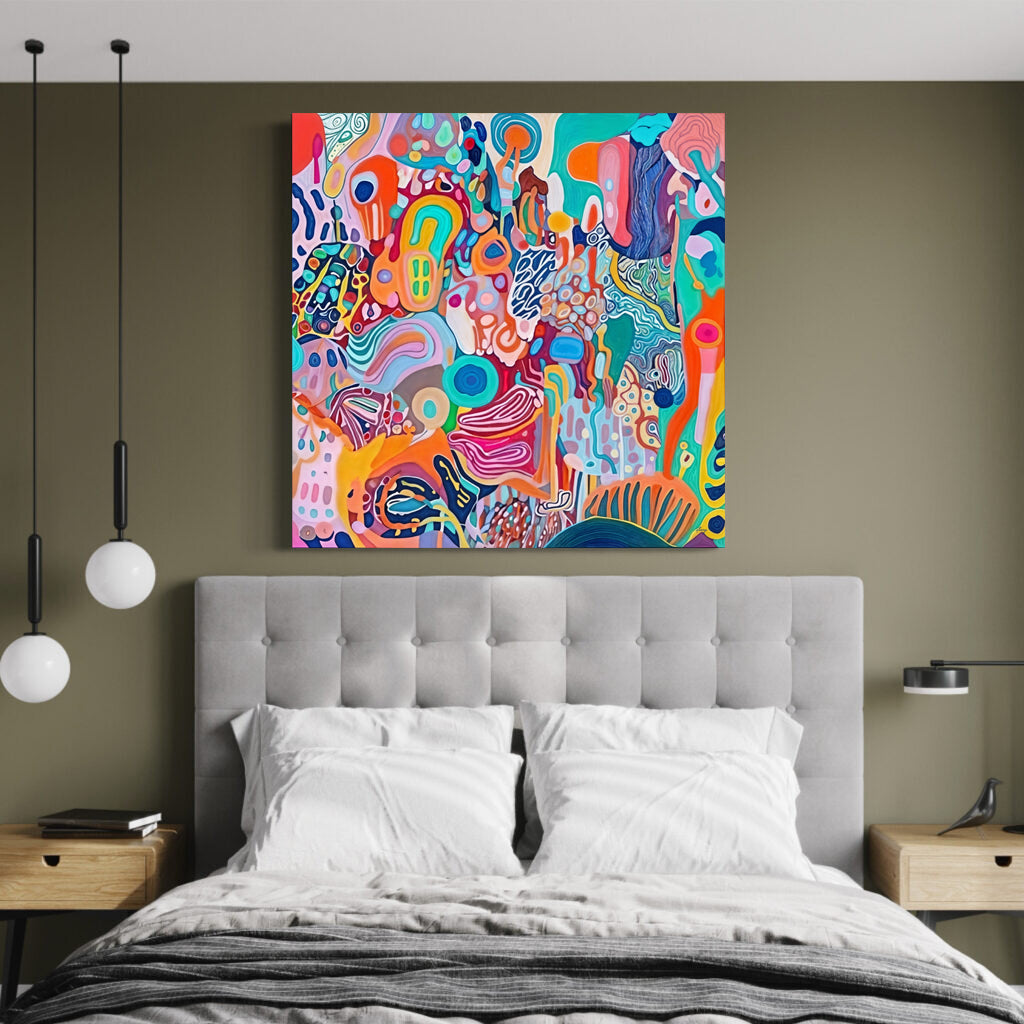 Kaleidoscopic Voyage II colorful abstract canvas with bright whimsical patterns