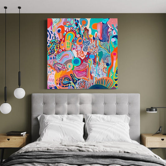 Kaleidoscopic Voyage II colorful abstract canvas with bright whimsical patterns