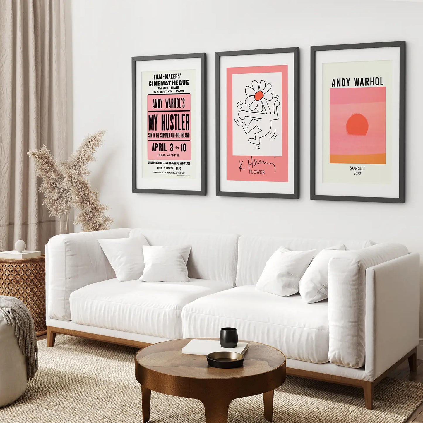 Colorful Pop Art Wall Art Set of 3 Bright Pink Prints