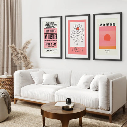 Colorful Pop Art Wall Art Set of 3 Bright Pink Prints