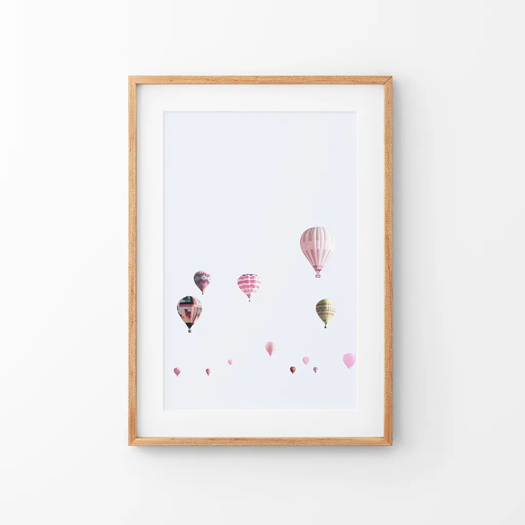 Colorful hot air balloons in the sky, kids room wall art print