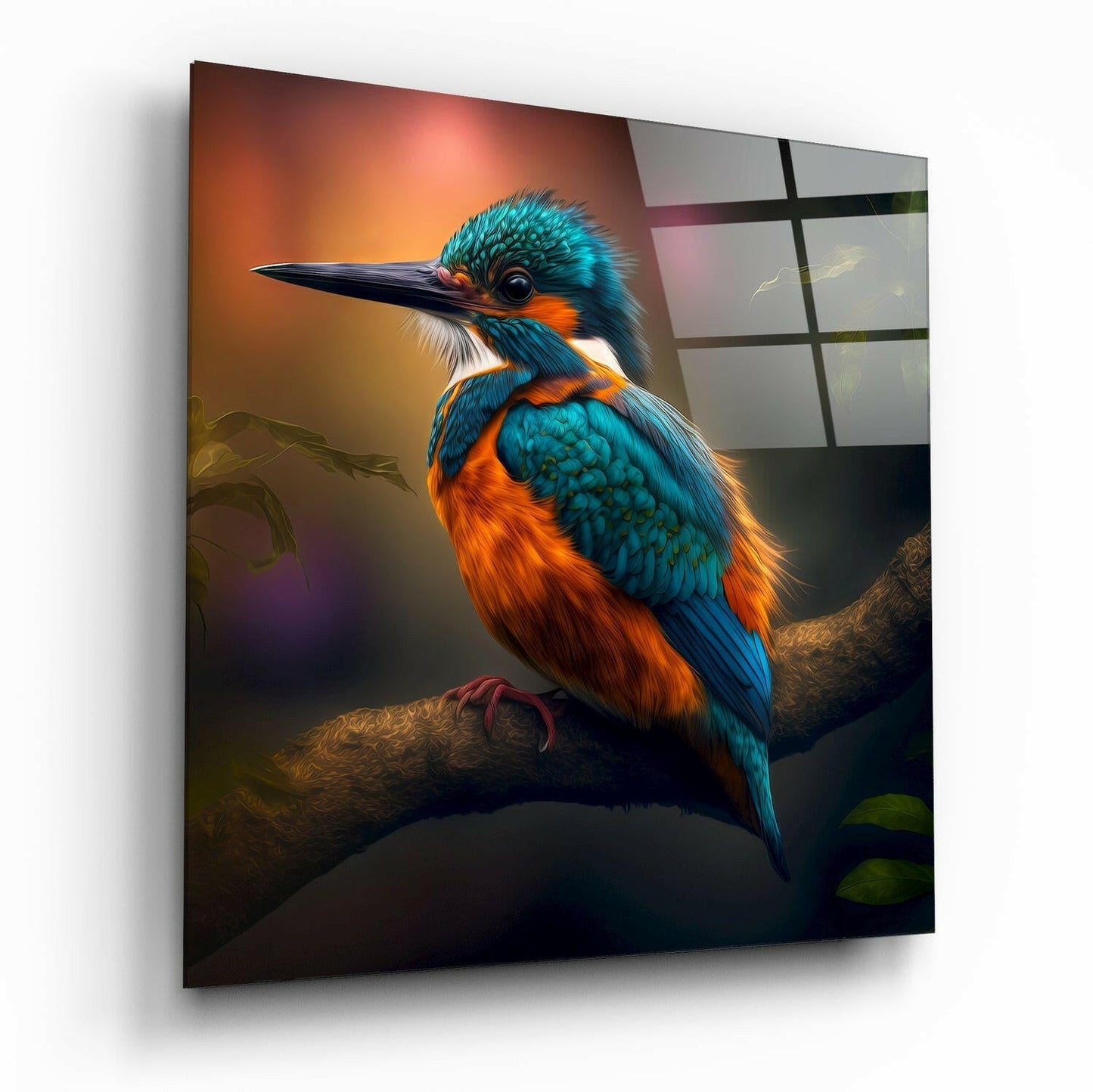 Kingfisher glass wall art bird design