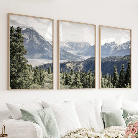 Set of 3 mountain wilderness nature wall art prints from Kluane National Park