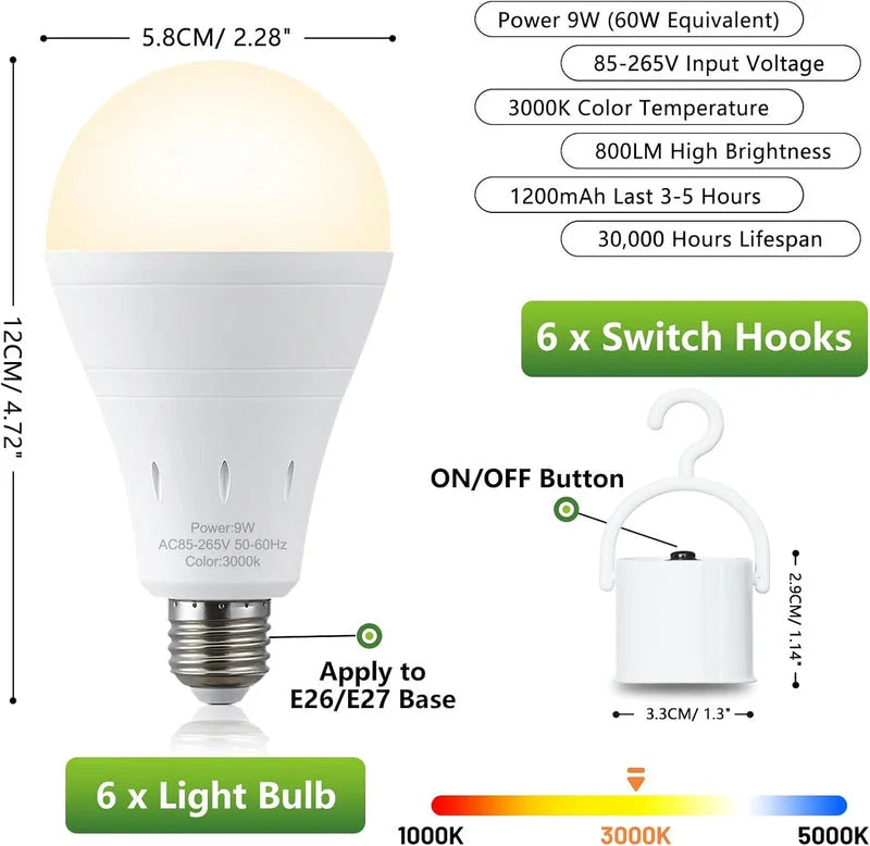 LED emergency light bulb dimensions and specifications with E26 E27 base