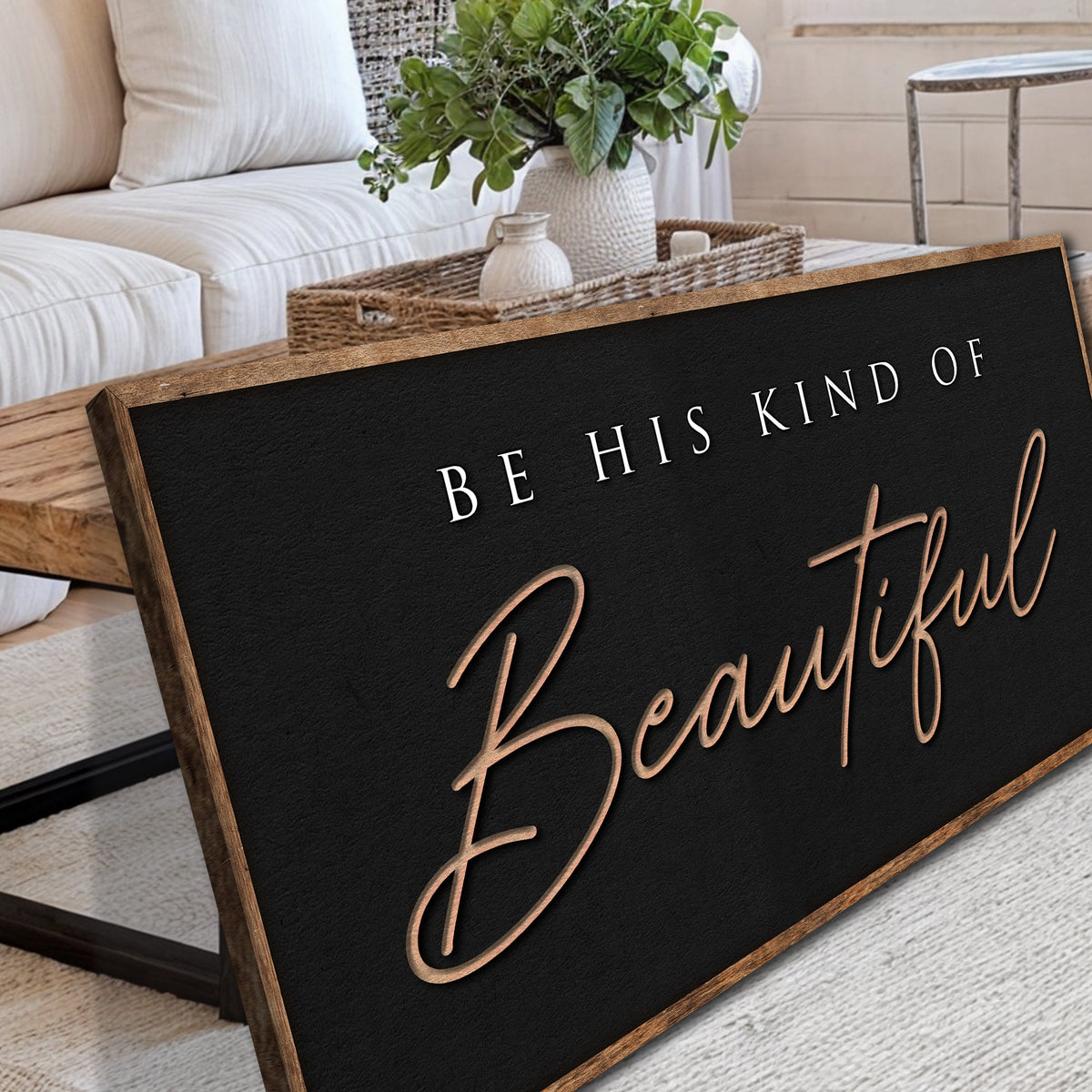 Be His Kind of Beautiful Black and Tan canvas shown in a styled room setting, view 5