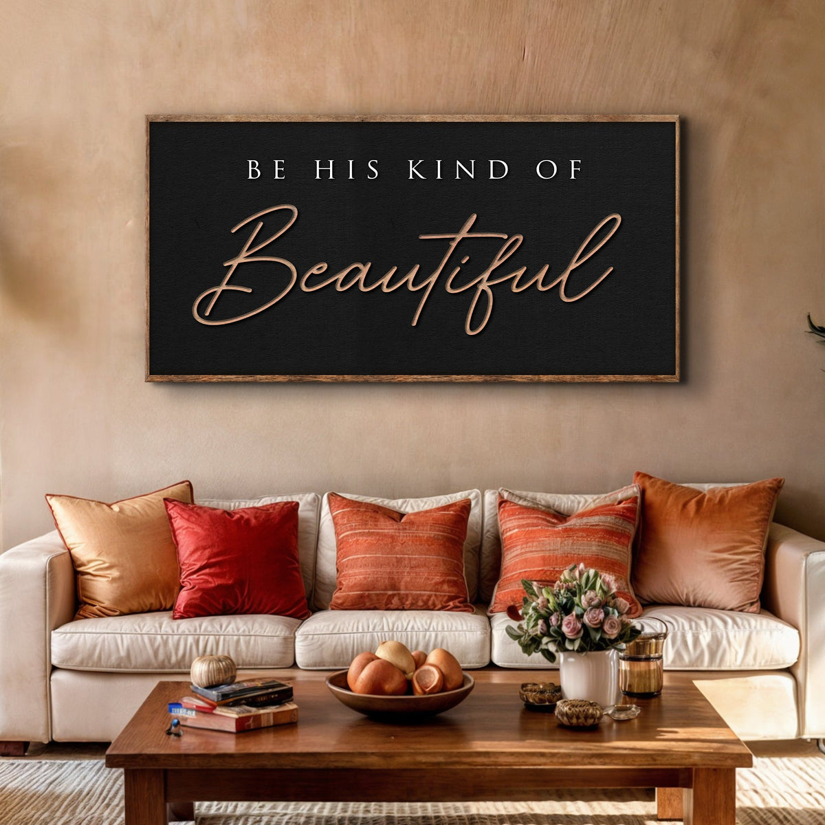 Be His Kind of Beautiful Black and Tan canvas shown in a styled room setting, view 3
