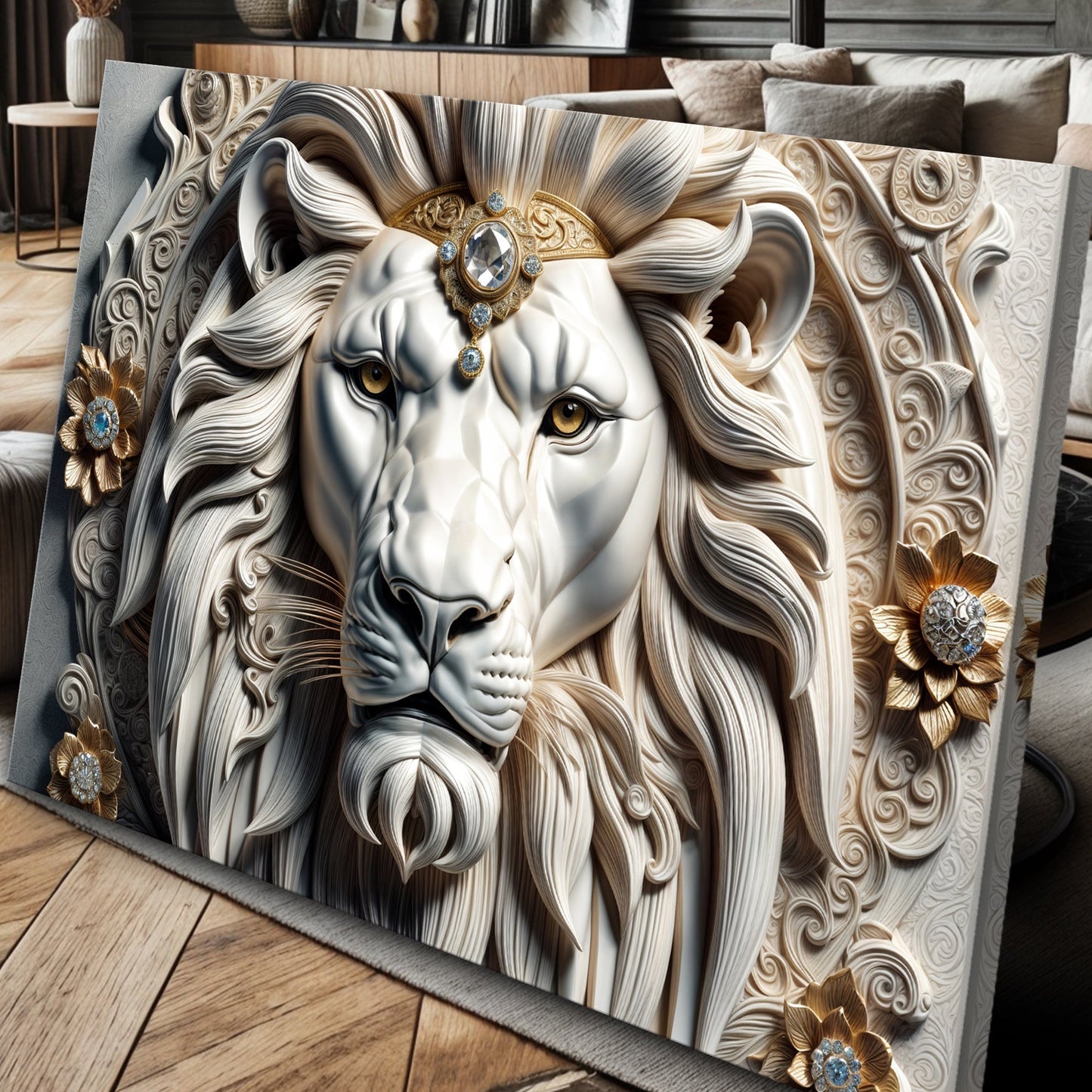 3D Majestic Lion Canvas Wall Art