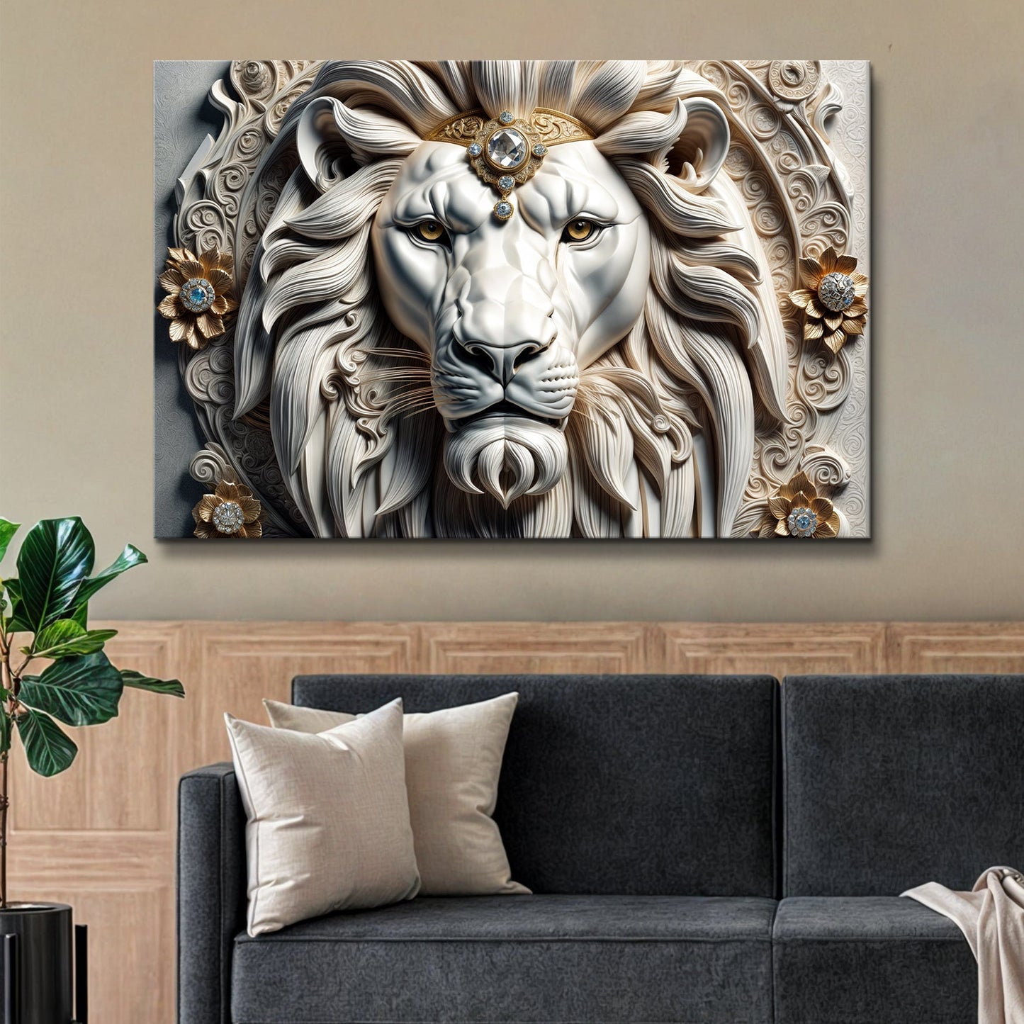 3D Majestic Lion Canvas Wall Art