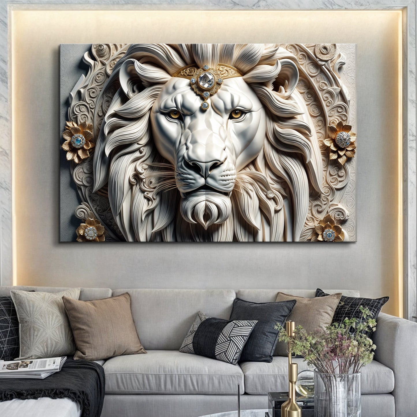 3D majestic lion canvas wall art design two