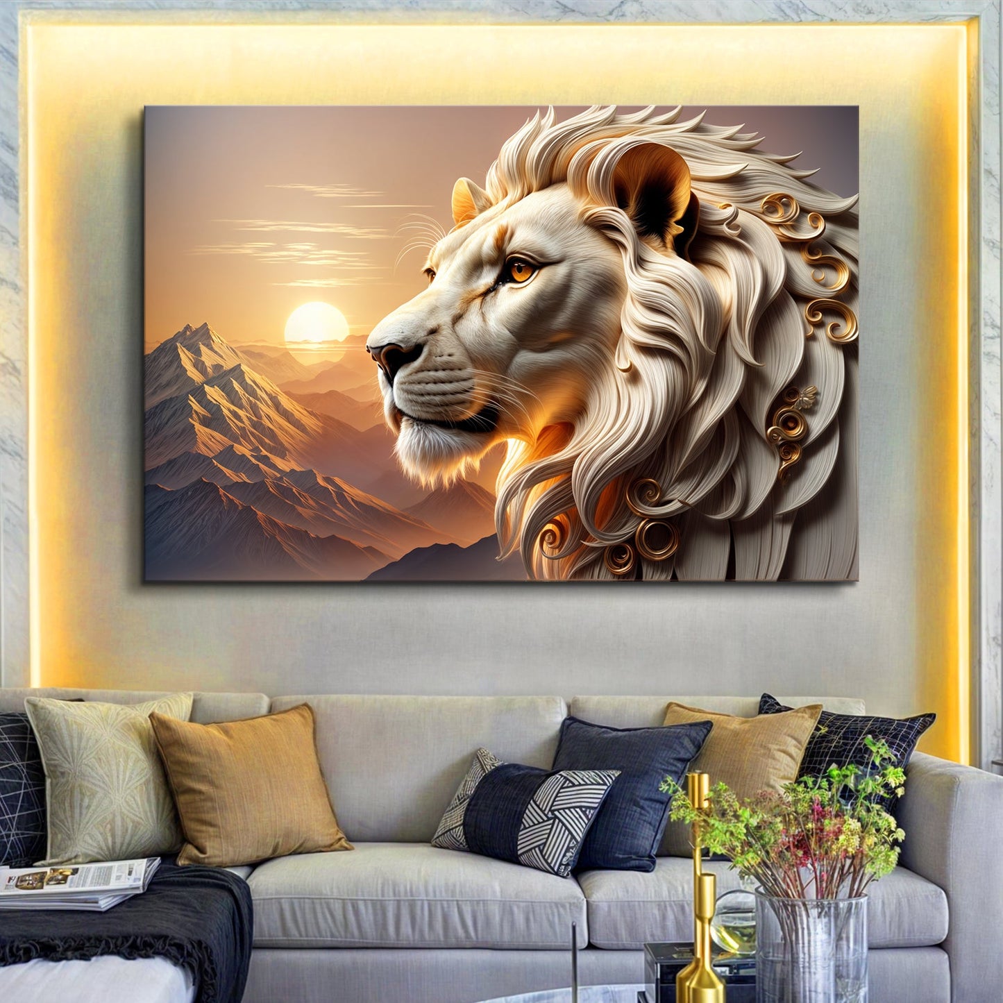 3D majestic lion canvas wall art design four