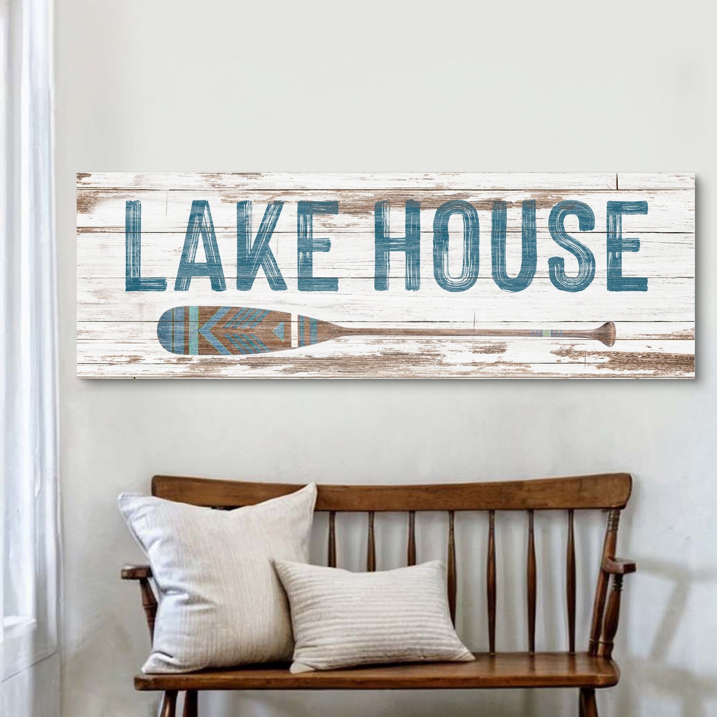 Lake house coastal canvas sign II, vertical typography wall art for lake and beach decor