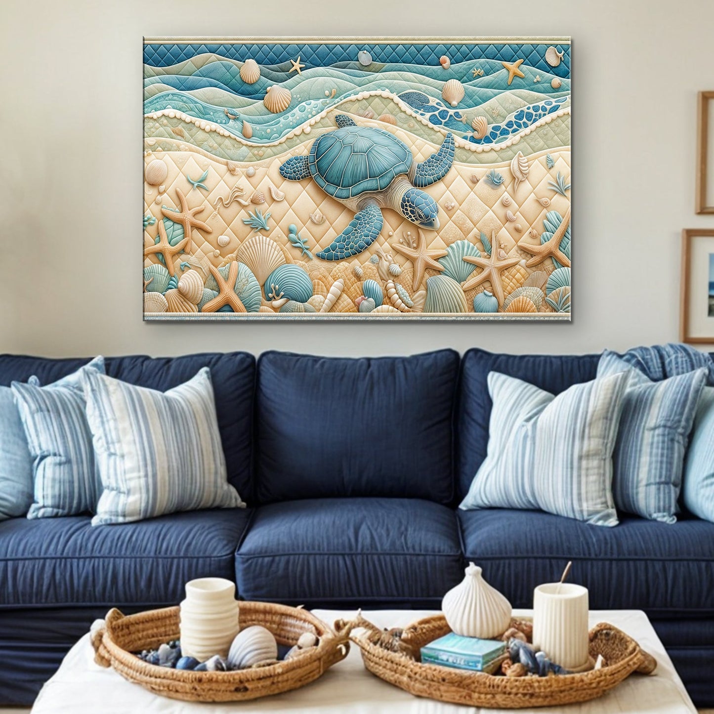 3D layered coastal canvas wall art