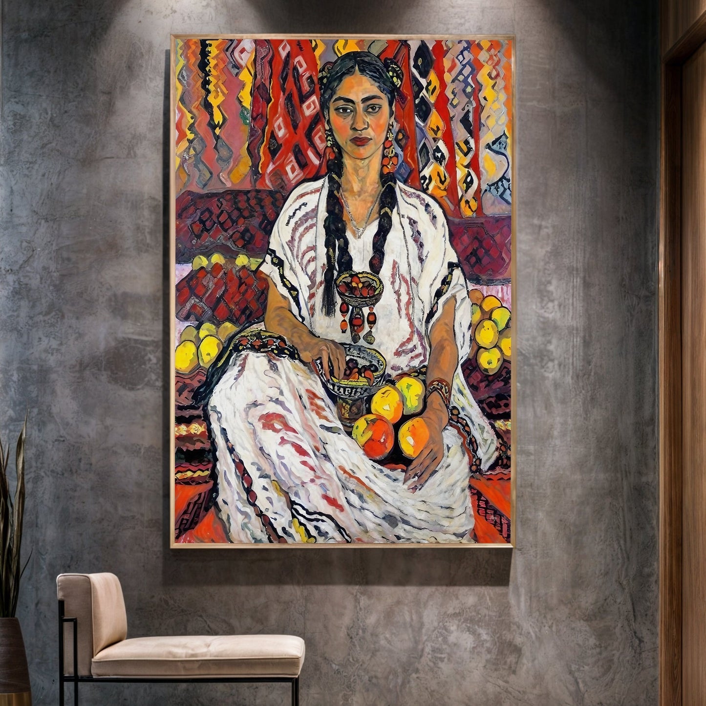 Lady Her cultural portrait canvas wall art with vibrant traditional attire