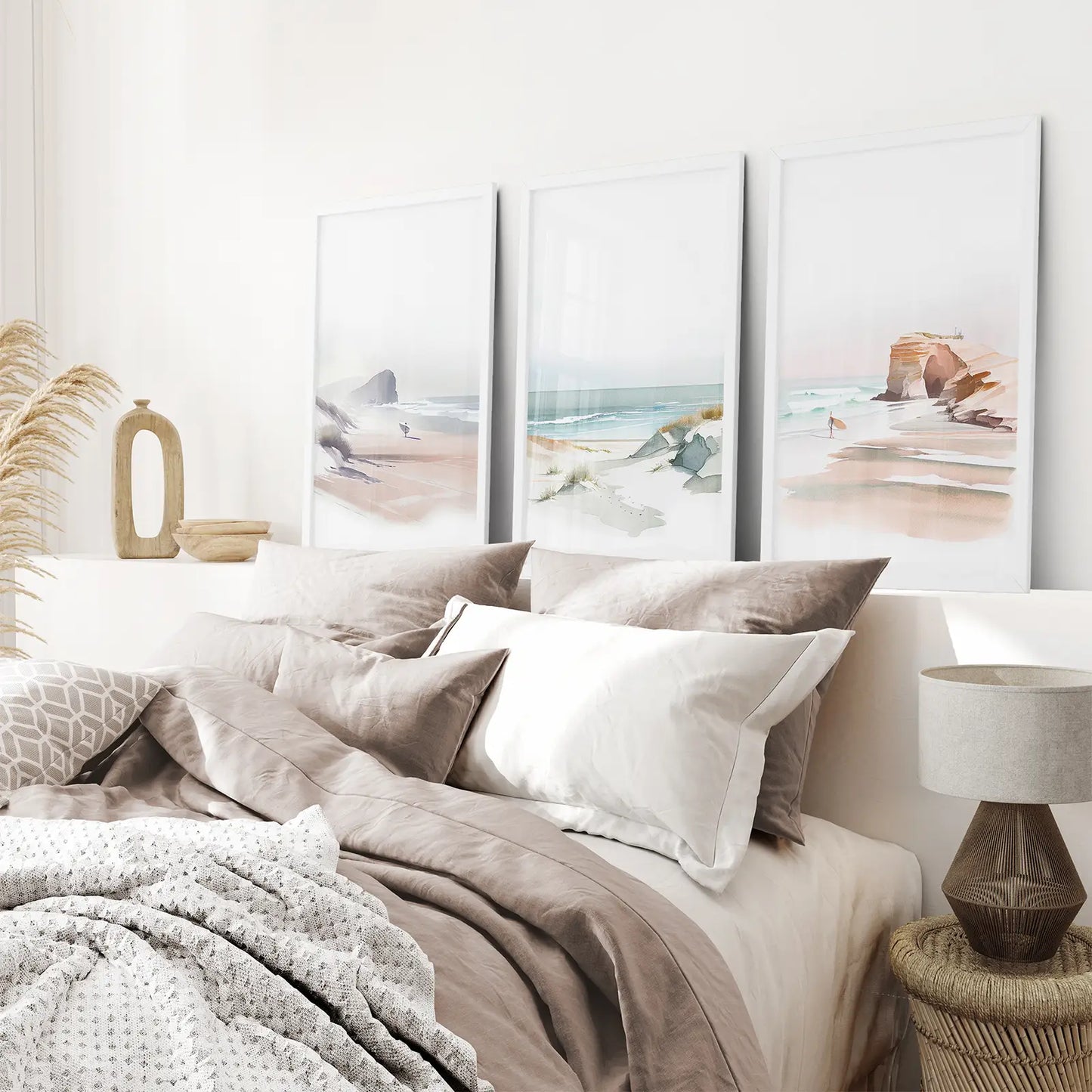 Watercolor Coastal Wall Art Set of 3 Beach Prints