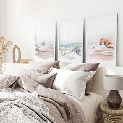Watercolor Coastal Wall Art Set of 3 Beach Prints