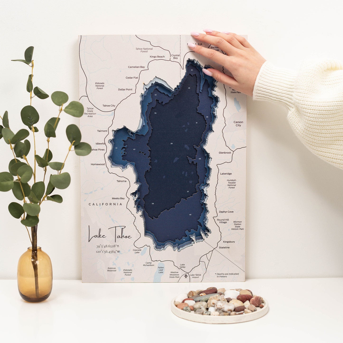 Wooden Lake Tahoe Map Wall Art