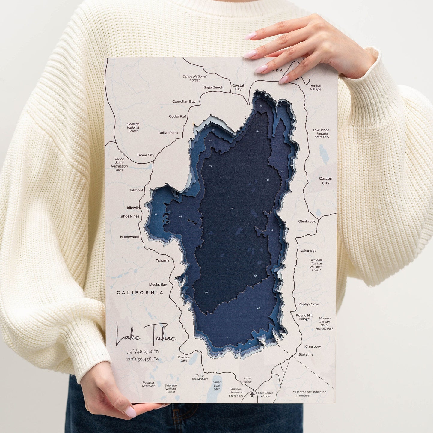 Wooden Lake Tahoe Map Wall Art