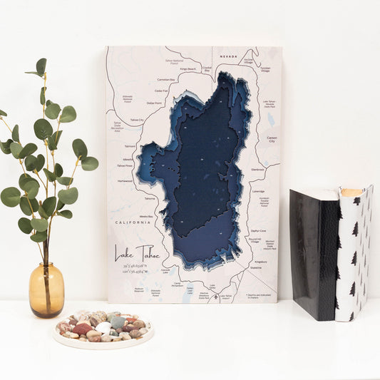Wooden Lake Tahoe map wall art