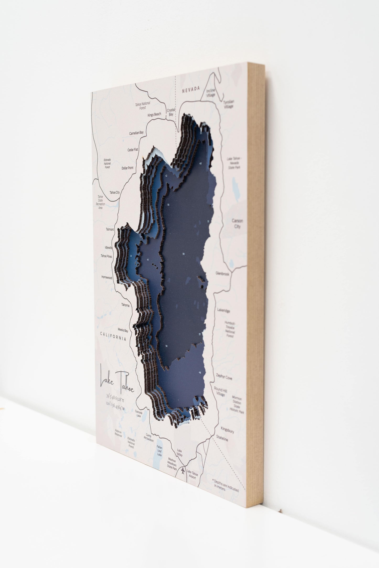 Wooden Lake Tahoe Map Wall Art