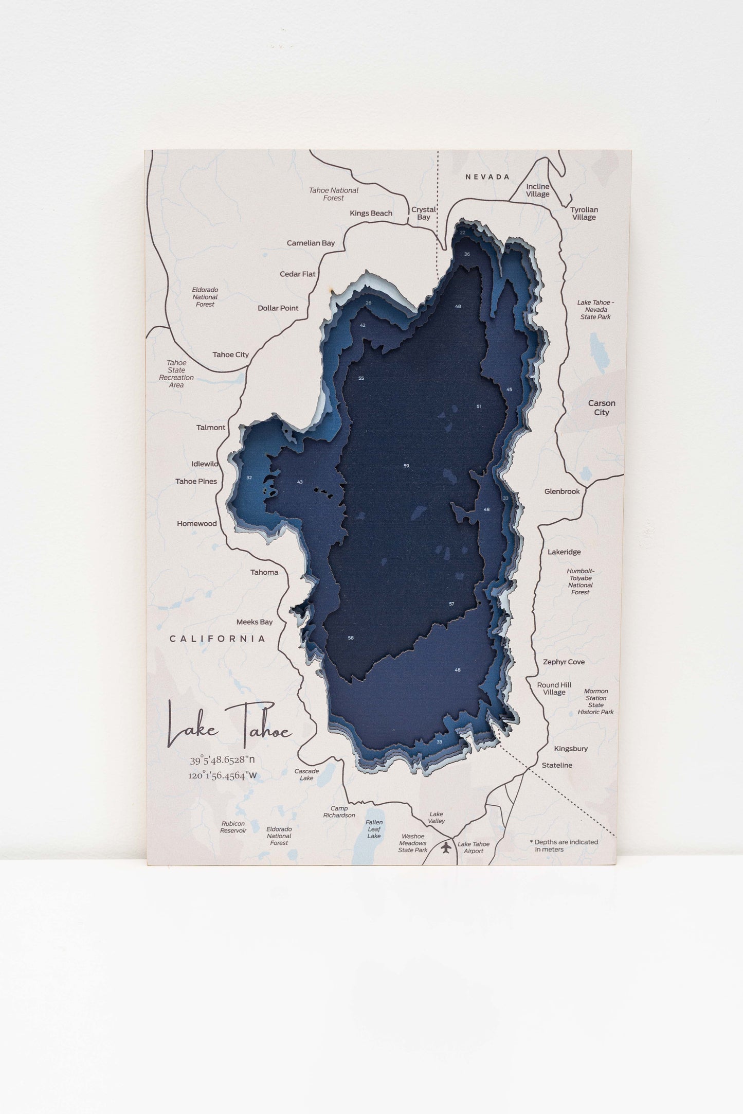 Wooden Lake Tahoe Map Wall Art